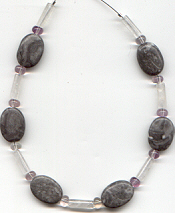 Grey Agate, Fluorite and Rock CrystalNecklace, click for larger picture